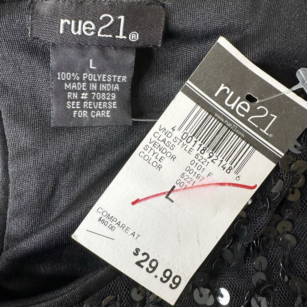 Rue 21 Black Sequin Mini Dress Lined LBD Cocktail Party Glam Event HOCO Sz L - Picture 5 of 14